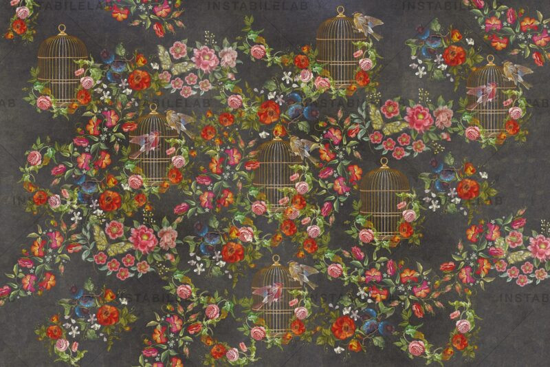 black wallpaper with flowers Cages variant 1