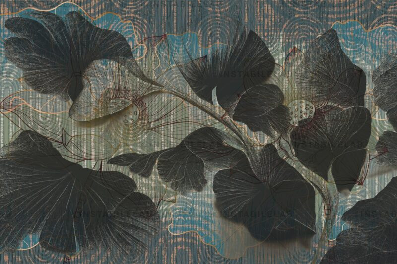 Papel pintado con hojas grandes Foili variante 1