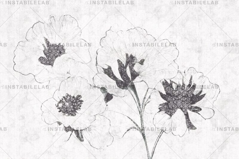 Papel pintado blanco y negro con flores Mireia variante 1