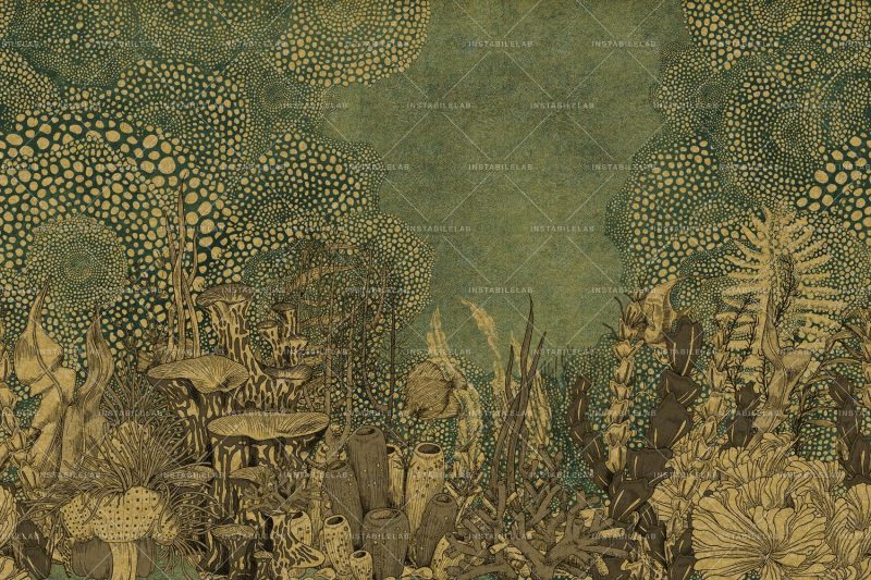 Un viaje entre las criaturas y los corales de un fondo marino profundo y su entorno, aquí es donde nace el papel pintado artístico MARIGOLD
