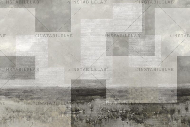 Alida geometric wallpaper, original with landscape from the Avenue catalog Instabilelab.