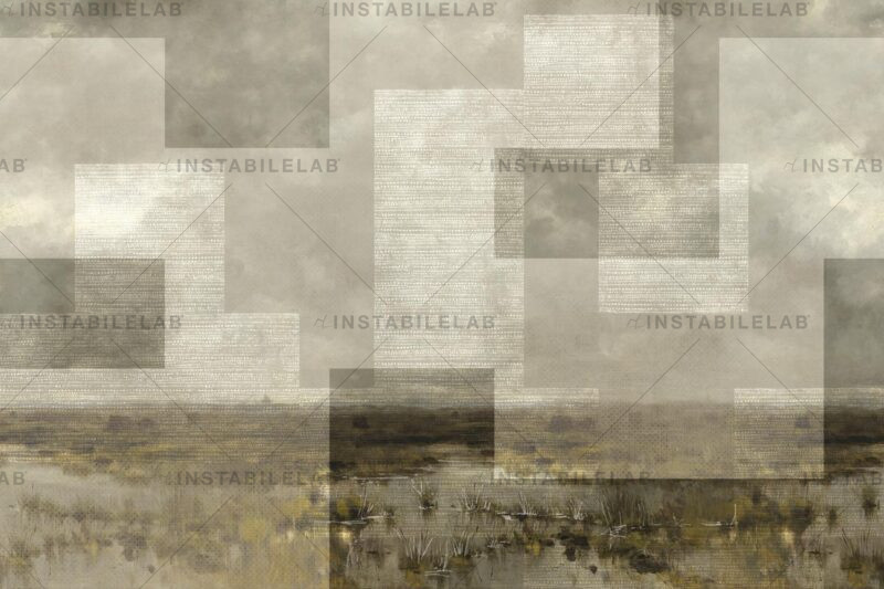 Alida geometric wallpaper, original with landscape from the Avenue catalog Instabilelab.