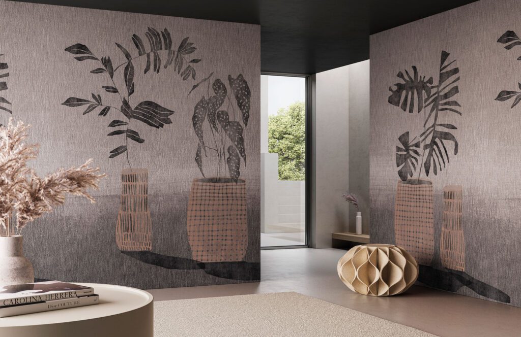 Cassandra special, artistic wallpaper with leaves from the Avenue Instabilelab catalogue.
