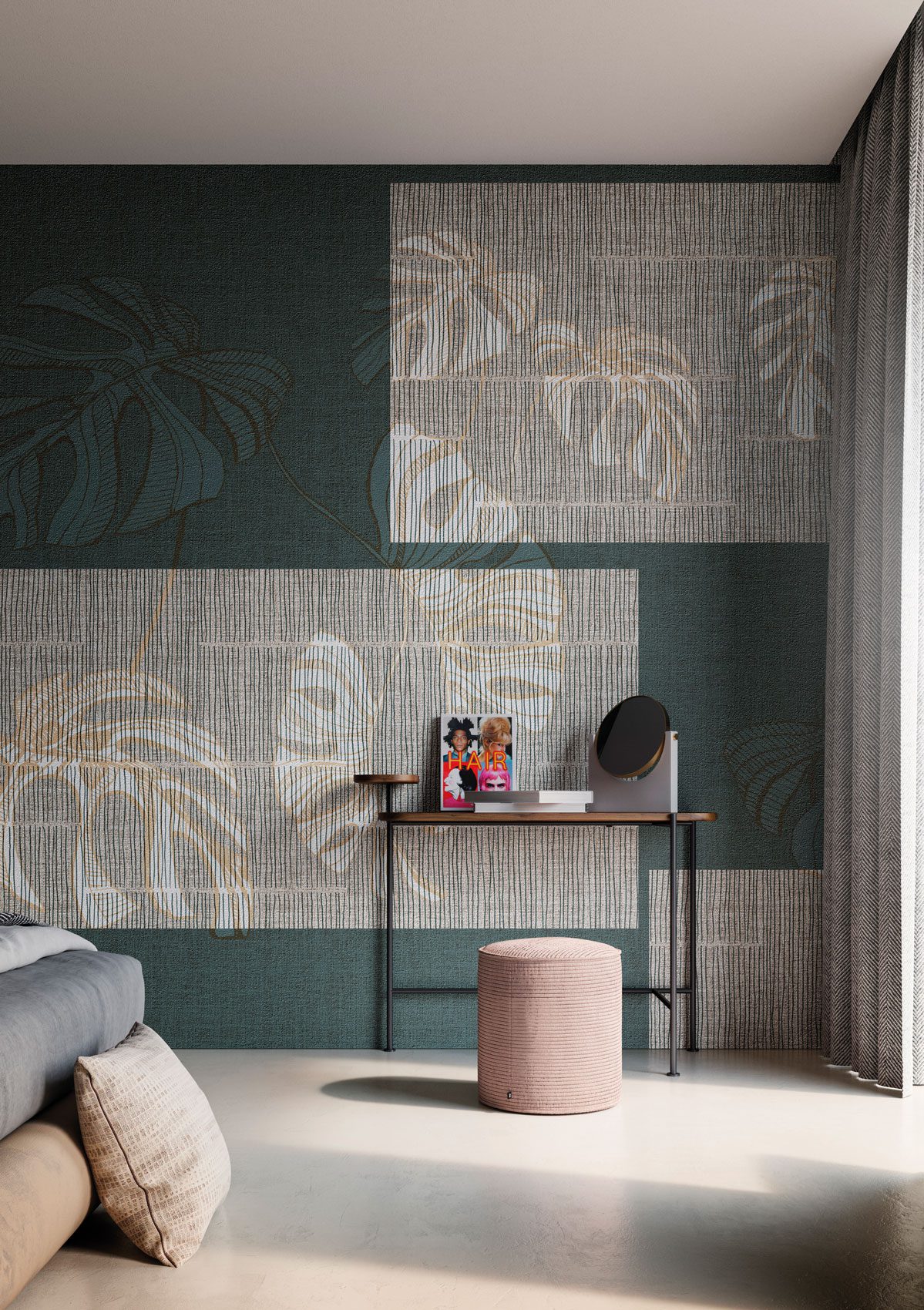 Cerisa artistic nature-themed wallpaper with leaves from the Avenue Instabilelab catalogue.