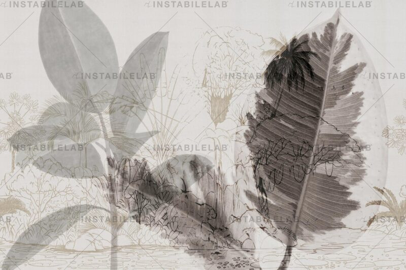 Etienne artistic wallpaper with leaves from the Avenue Instabilelab catalogue. 