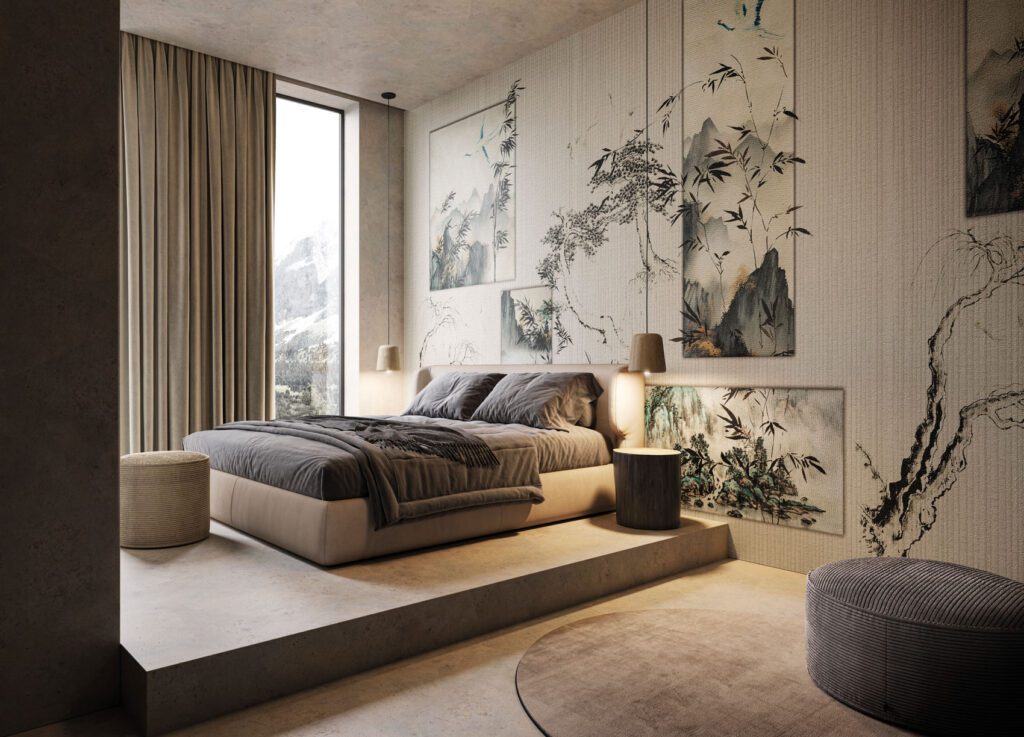 Gislena Japanese floral wallpaper, nature-themed with animals from the Avenue Instabilelab catalogue.
