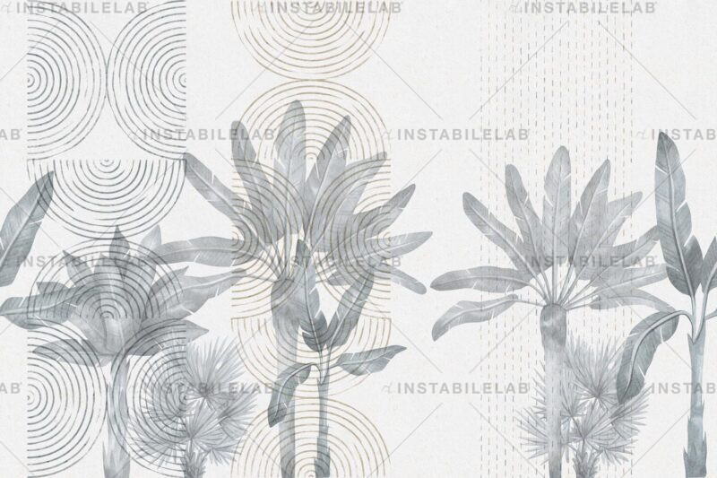Papier peint géométrique Patroclo avec des feuilles, sur le thème de la nature, tiré du catalogue Avenue Instabilelab.