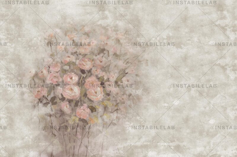 Verena Naturtapete mit Blumen und Stoffen aus dem Avenue Instabilelab Katalog.