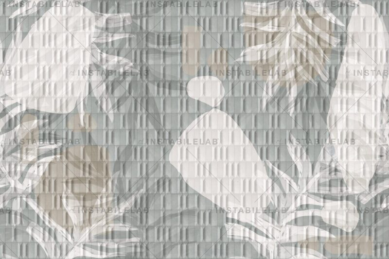 Yori künstlerische, strukturierte Tapete mit Blättern aus dem Avenue Instabilelab Katalog.